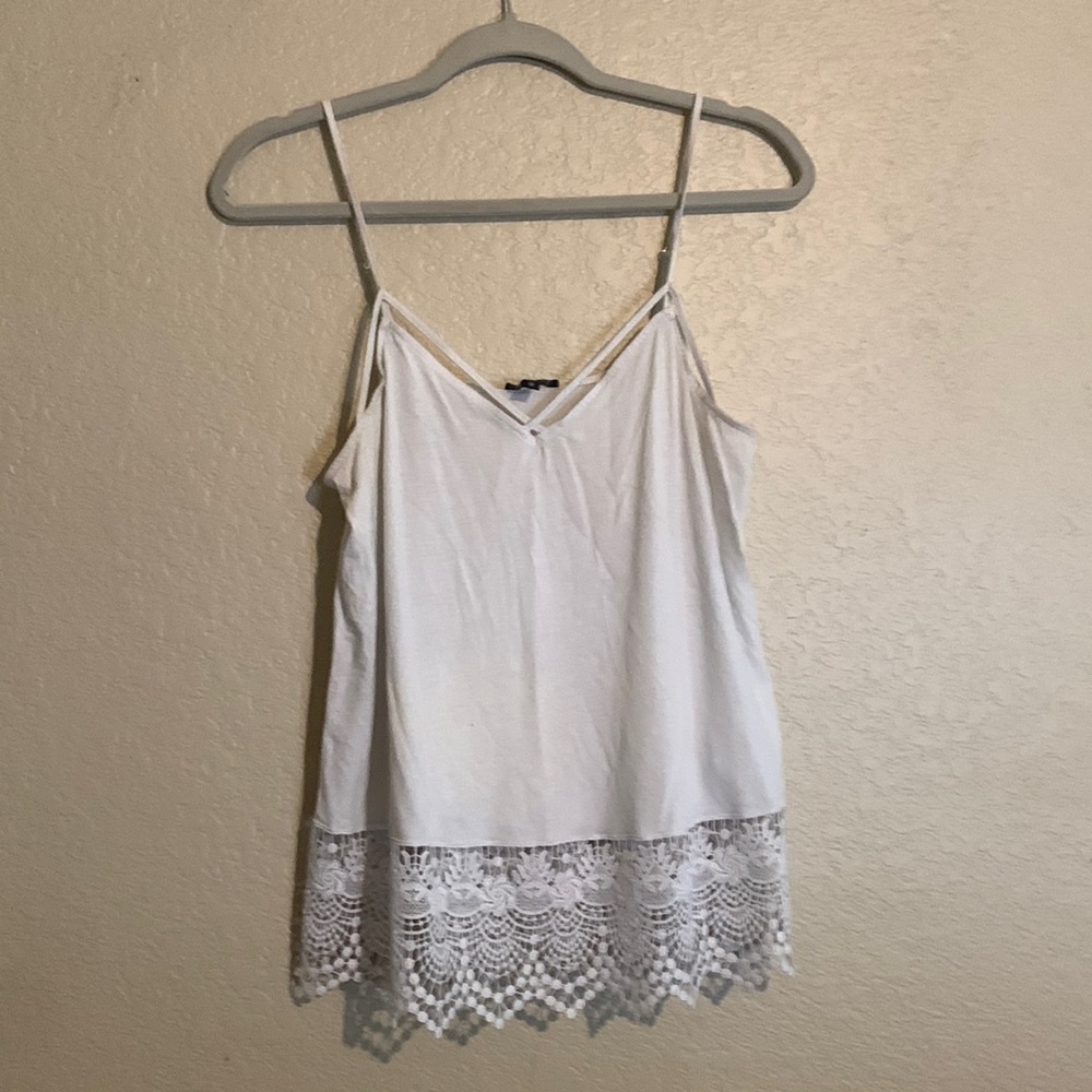 Express White Spaghetti Strap Top with Lace Trim (M)